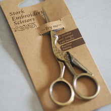 Load image into Gallery viewer, Stork Embroidery Scissors Antique Gold
